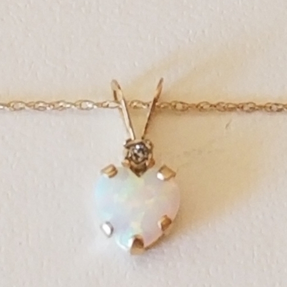 Stampd Jewelry - 10K Gold Opal Heart Pendant Necklace